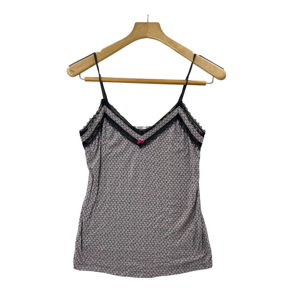 Victoria's Secret Floral Lace Trim Camisole Tank Top M/M Pink Black White - Picture 1 of 10